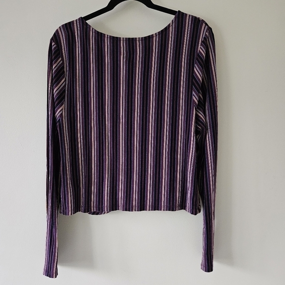 Hiatus Knot Front Top Womens XL Striped LS Cropped Pullover Stretch Office Boho - Picture 2 of 16